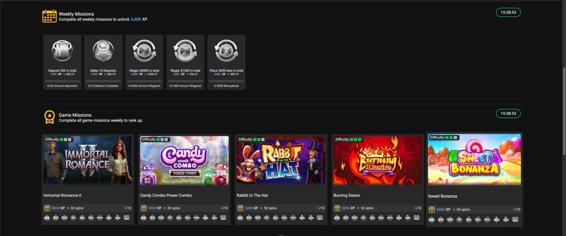 Daily and weekly missions at Kiwi's Treasure Casino