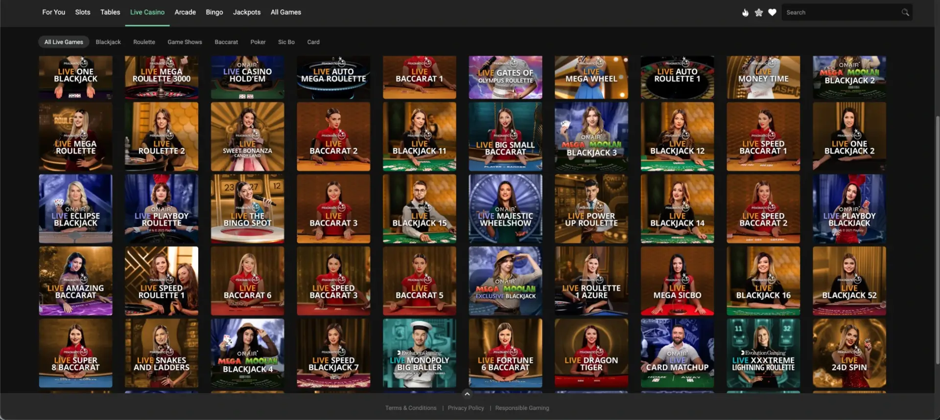 Live casino at Kiwi's Treasure Casino